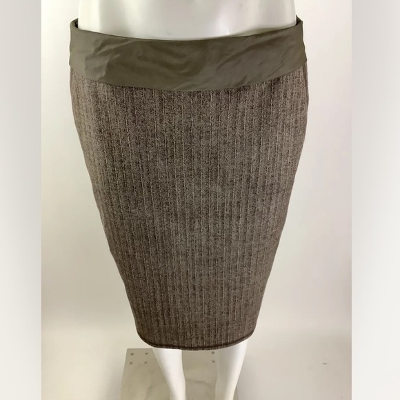Riani Sz 10 US Virgin Wool Tweed Pencil Skirt Brown Ribbon Detail Career - Picture 2 of 7